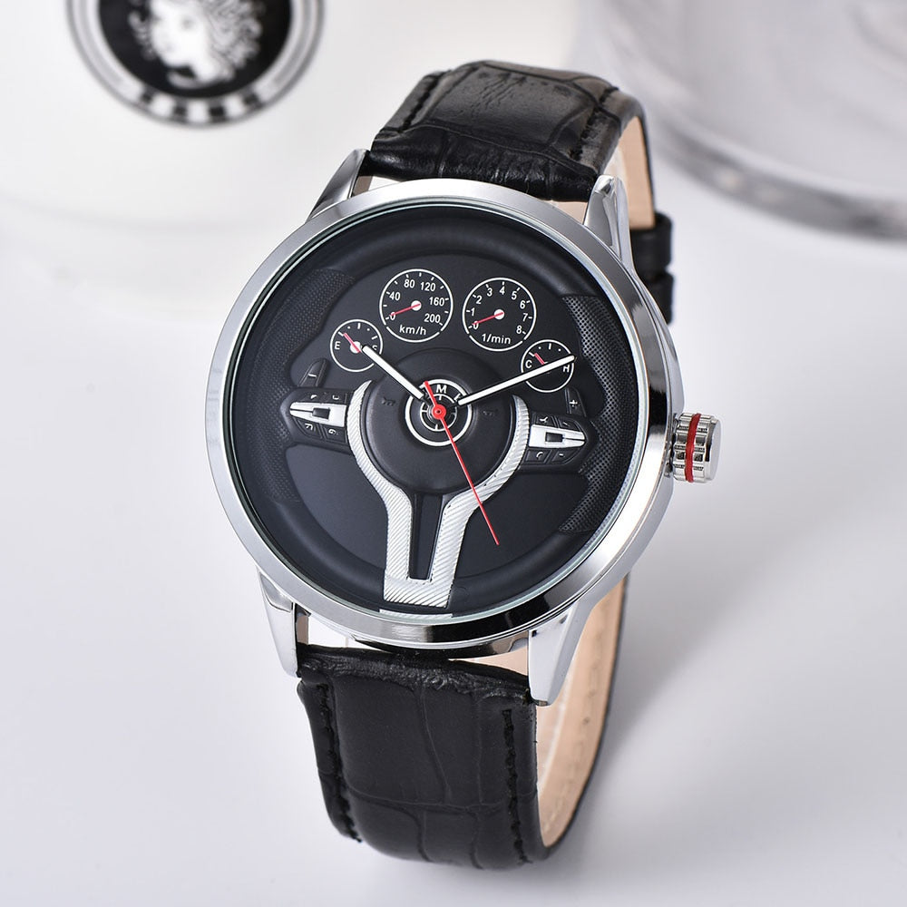 Creative Natrual style Classic precision Fashion Men's Quartz watch 3D Racing wheel Free Stainless Strap Clock Casual Sports - YYC Car Accessories