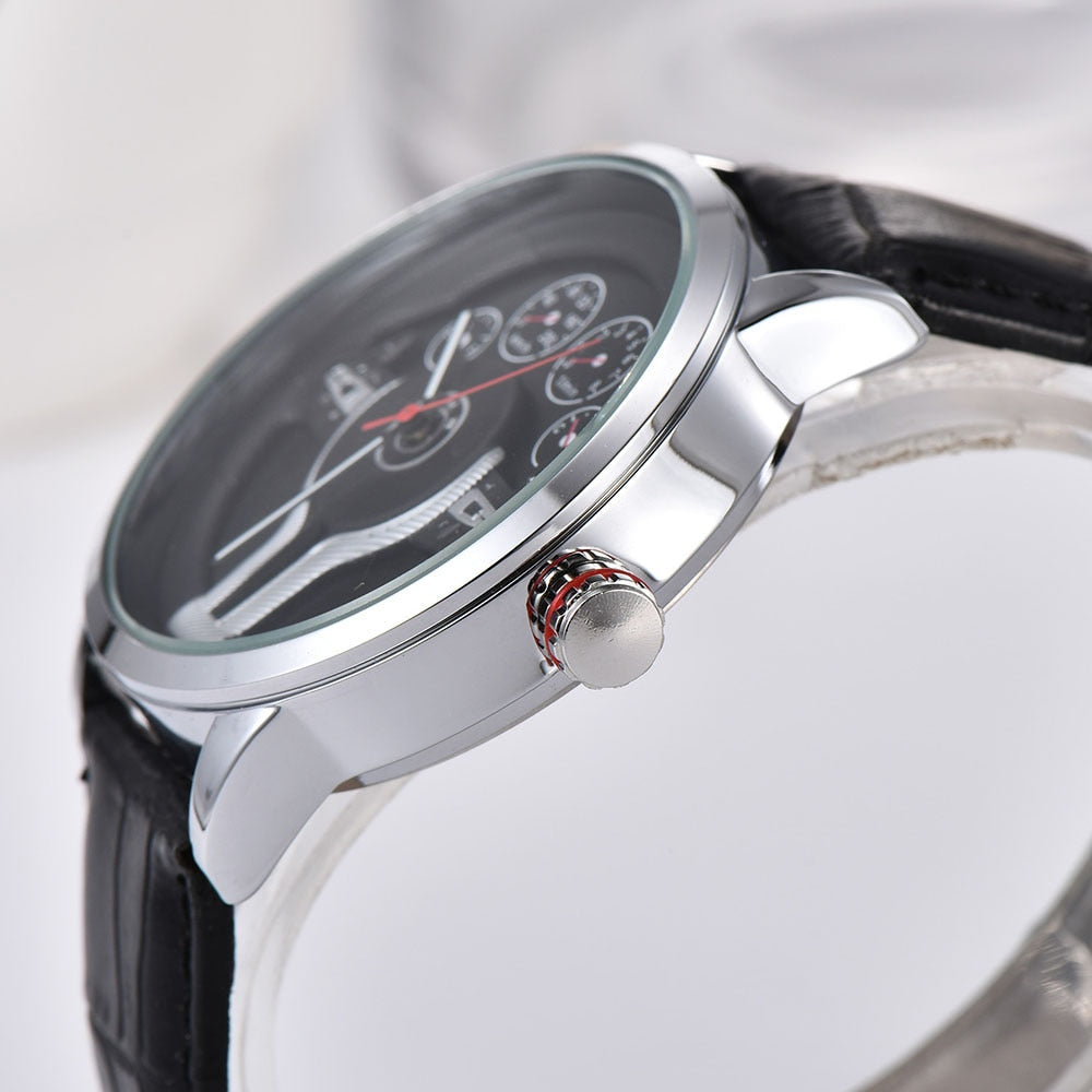 Creative Natrual style Classic precision Fashion Men's Quartz watch 3D Racing wheel Free Stainless Strap Clock Casual Sports - YYC Car Accessories