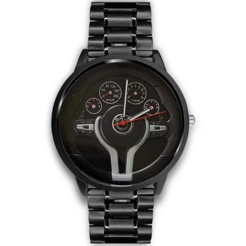 Creative Natrual style Classic precision Fashion Men's Quartz watch 3D Racing wheel Free Stainless Strap Clock Casual Sports - YYC Car Accessories