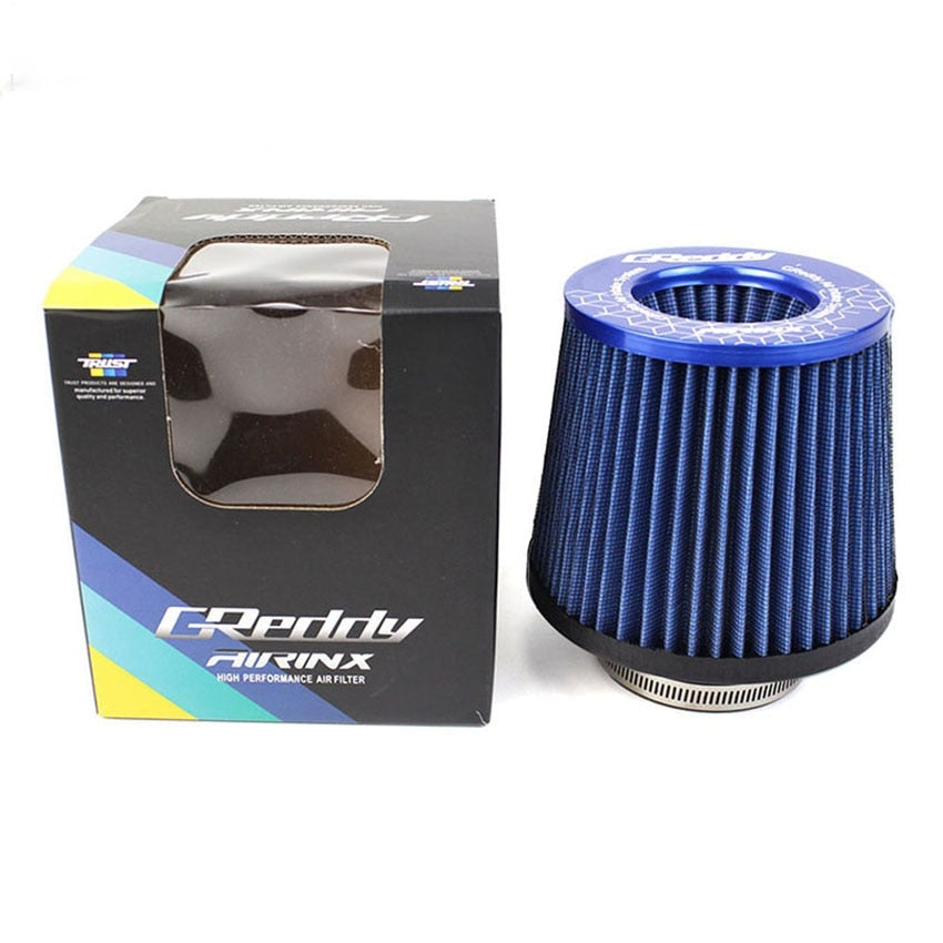 Greddy Intake Air Filter 3 Inch 76mm Black Red Blue Universal High Flow Racing Performance Cone Tapered Airfilter JDM Tuning - YYC Car Accessories