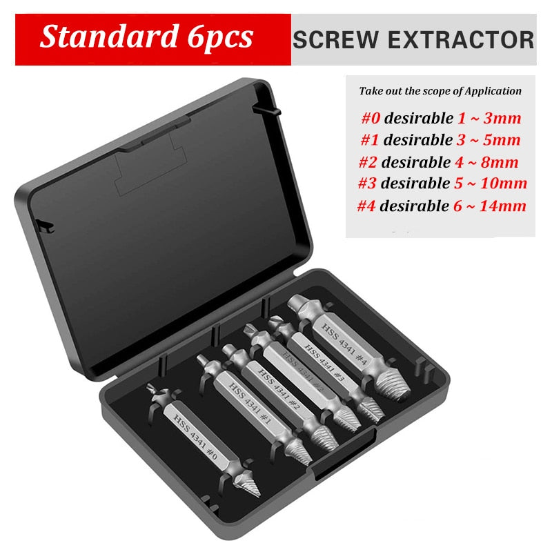 6pcs Damaged Screw Extractor Drill Bit Set Stripped Easily Take Out Broken Screw Bolt Remover Extractor Demolition Tools Set repair tool - YYC Car Accessories