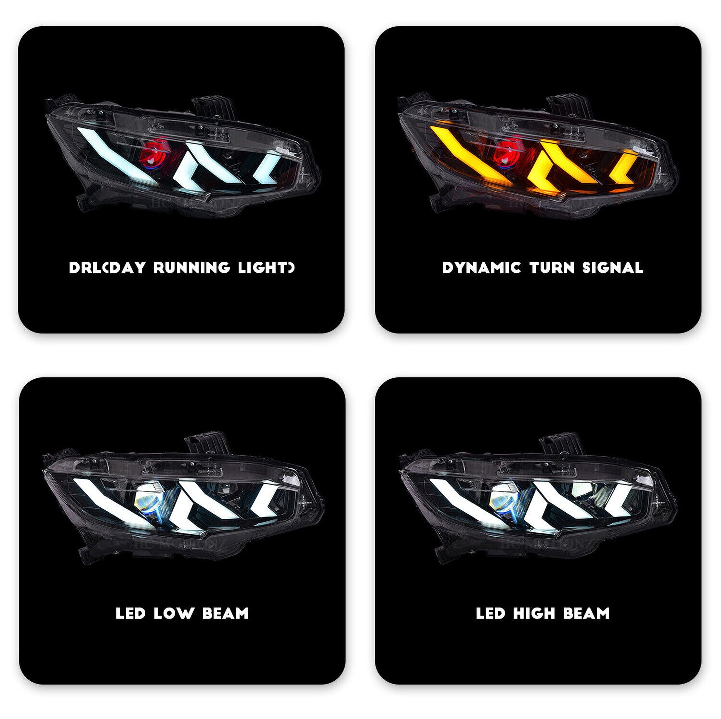 LED Headlights for Honda Civic 10Th Gen 2016-2021 Sedan Coupe Hatchback Type R Animation Sequential Indicator FK6 FK7 FK8 Front - YYC Car Accessories