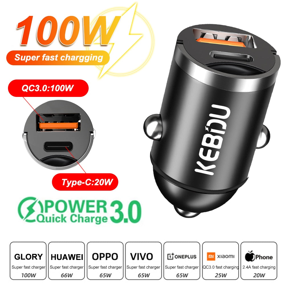 200W QC3.0 PD USB Super Fast Car Chargers Type C Quick Charge Adapter 100W USB C Phone Mini Charger For Iphone Huawei Samsung - YYC Car Accessories