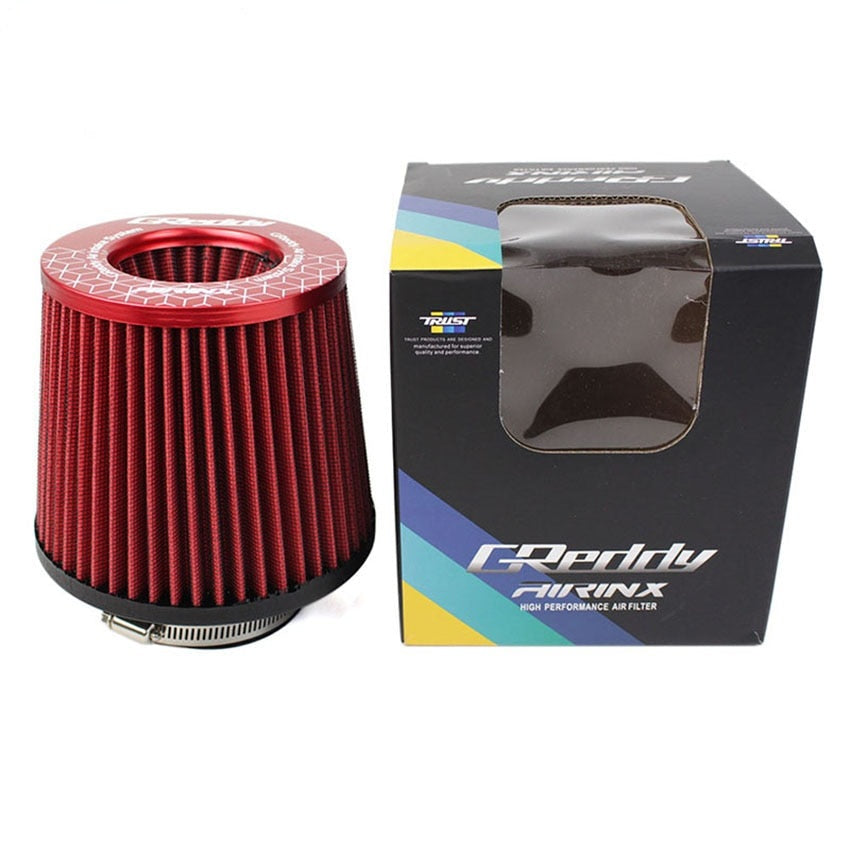 Greddy Intake Air Filter 3 Inch 76mm Black Red Blue Universal High Flow Racing Performance Cone Tapered Airfilter JDM Tuning - YYC Car Accessories