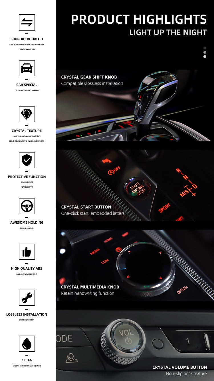 Crystal Gear Shift Knob for BMW X5 G05 E70 E71 F15 X3 G01 G20 G30 F30 F10 F20 F11 G29 G06 G22 Car Shift Lever Chassis Auto Parts - YYC Car Accessories