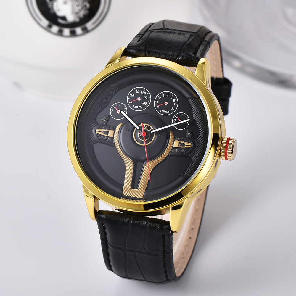 Creative Natrual style Classic precision Fashion Men's Quartz watch 3D Racing wheel Free Stainless Strap Clock Casual Sports - YYC Car Accessories 