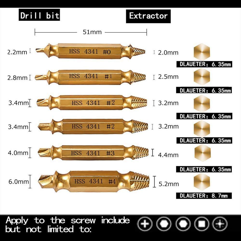 6pcs Damaged Screw Extractor Drill Bit Set Stripped Easily Take Out Broken Screw Bolt Remover Extractor Demolition Tools Set repair tool - YYC Car Accessories 