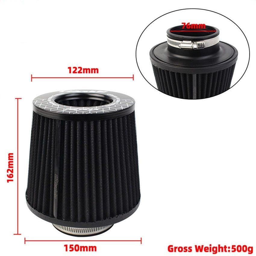 Greddy Intake Air Filter 3 Inch 76mm Black Red Blue Universal High Flow Racing Performance Cone Tapered Airfilter JDM Tuning - YYC Car Accessories 