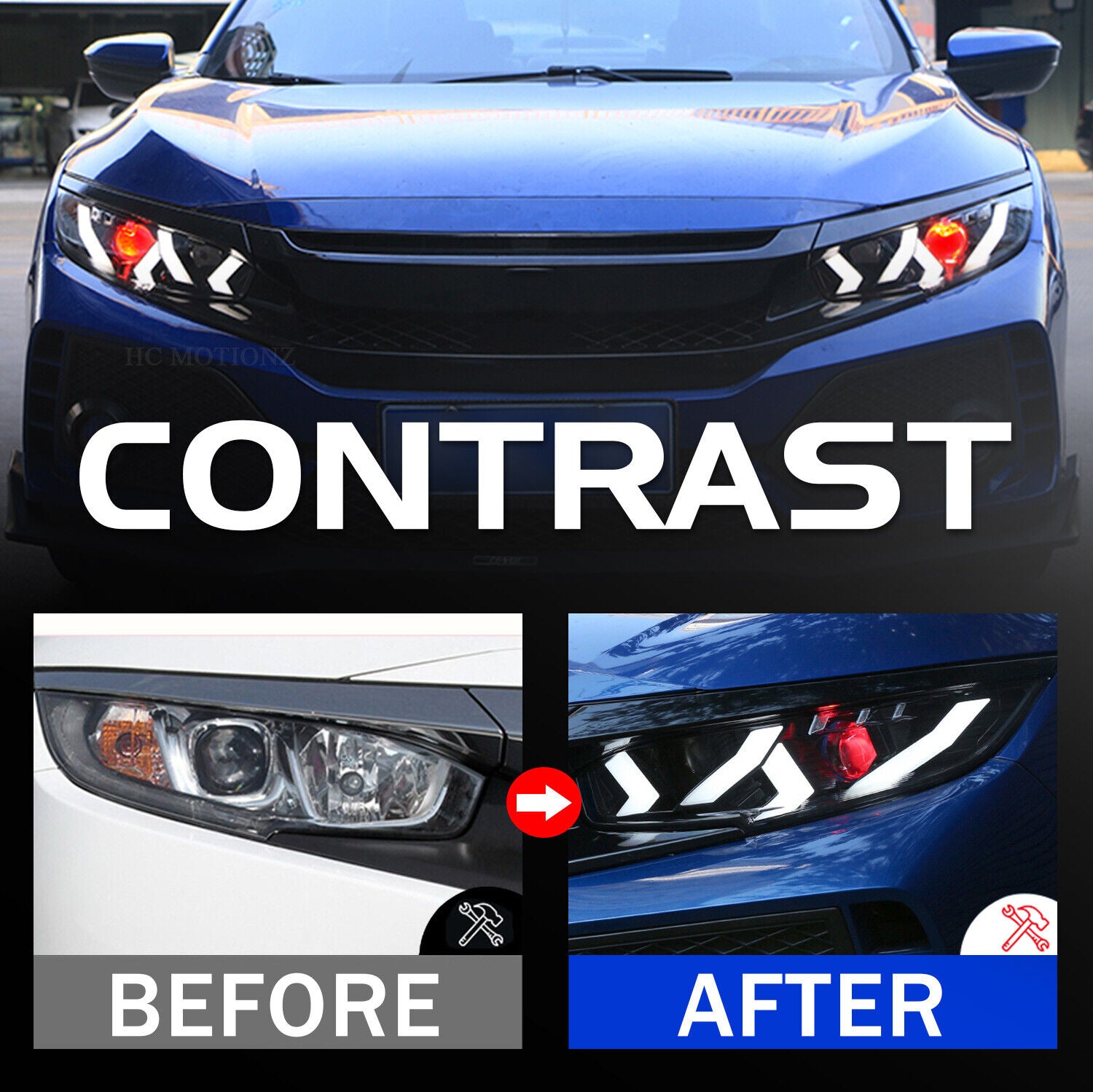LED Headlights for Honda Civic 10Th Gen 2016-2021 Sedan Coupe Hatchback Type R Animation Sequential Indicator FK6 FK7 FK8 Front - YYC Car Accessories 