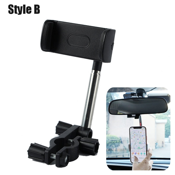 Rotatable Adjustable Car Rearview Mirror Phone Holder Universal GPS Mounts Hanging  Bracket Car Phone Holders - YYC Car Accessories 