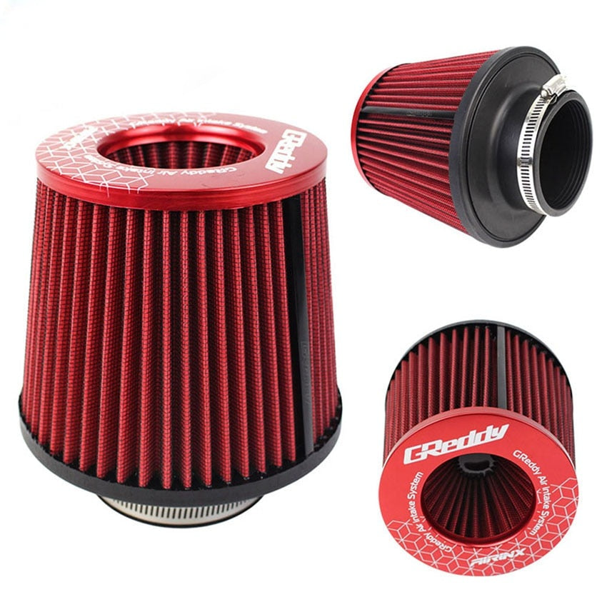 Greddy Intake Air Filter 3 Inch 76mm Black Red Blue Universal High Flow Racing Performance Cone Tapered Airfilter JDM Tuning - YYC Car Accessories 