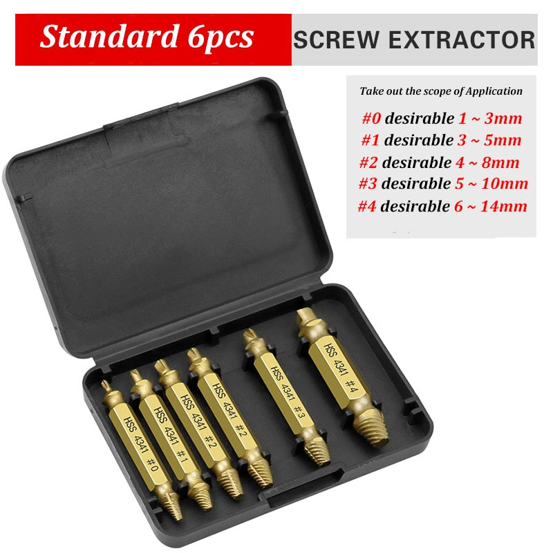 6pcs Damaged Screw Extractor Drill Bit Set Stripped Easily Take Out Broken Screw Bolt Remover Extractor Demolition Tools Set repair tool - YYC Car Accessories 