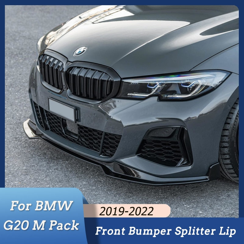 BMW G20 MP Style 3PCS Front Bumper Lip Splitter Spoiler Diffuser Guard Body Kit For BMW G20 M Pack 320i 330i M340i xDrive 2019-2022 Gloss Black - YYC Car Accessories 